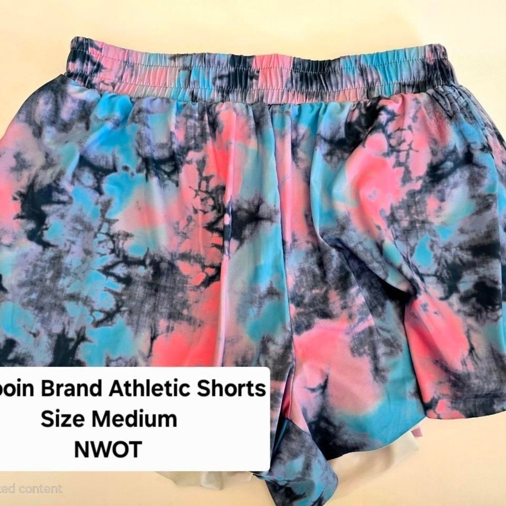 KOJOOIN Womens Tie Dye 2-in-1 Athletic Running Shorts Pink‎ Blue Phone Pocket M